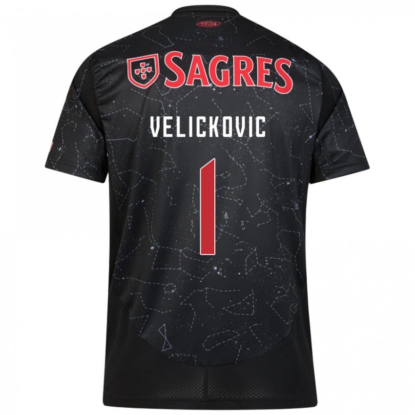 Børn Luka Velickovic #1 Sort Rød Udebane Spillertrøjer 2024/25 Trøje T-Shirt