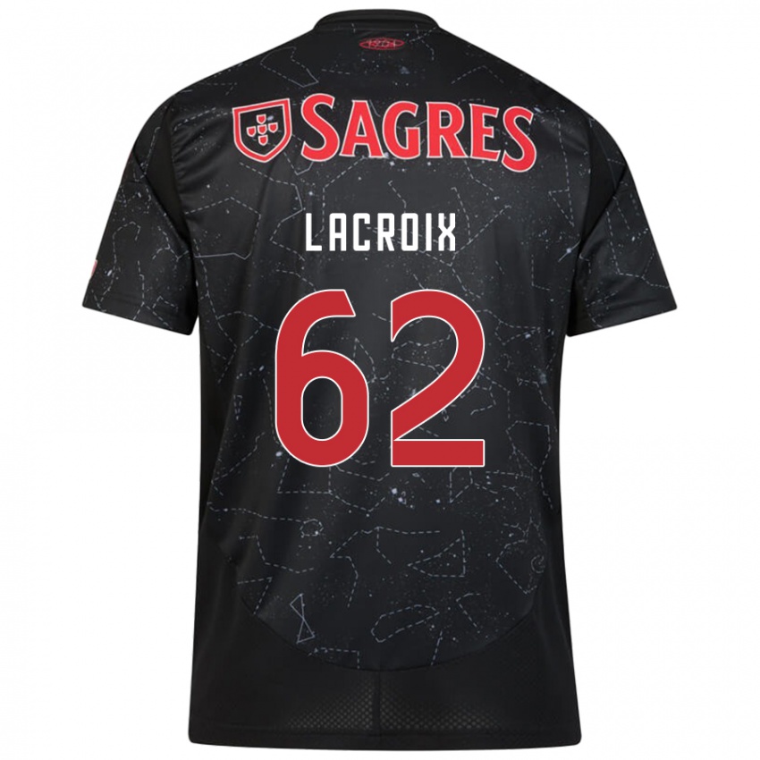 Børn Lenny Lacroix #62 Sort Rød Udebane Spillertrøjer 2024/25 Trøje T-Shirt