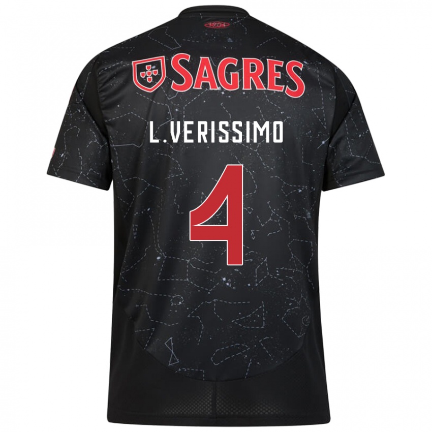 Børn Lucas Verissimo #4 Sort Rød Udebane Spillertrøjer 2024/25 Trøje T-Shirt