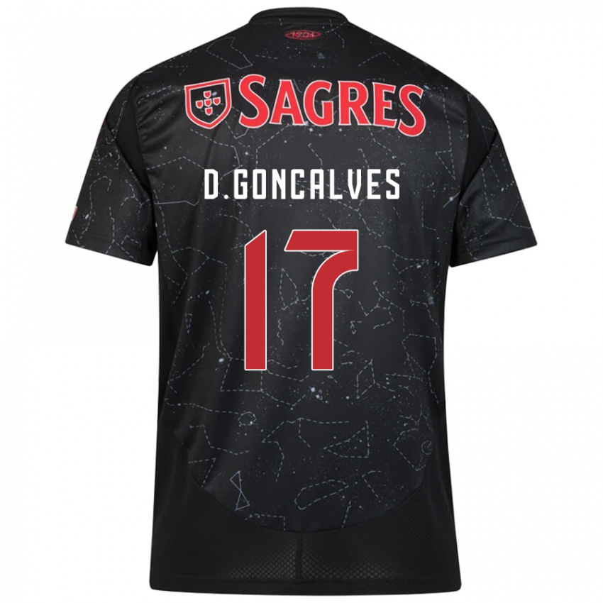 Børn Diogo Goncalves #17 Sort Rød Udebane Spillertrøjer 2024/25 Trøje T-Shirt