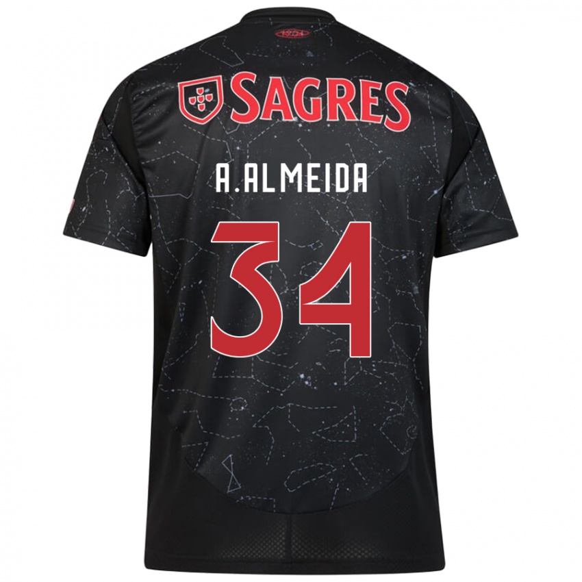 Børn Andre Almeida #34 Sort Rød Udebane Spillertrøjer 2024/25 Trøje T-Shirt