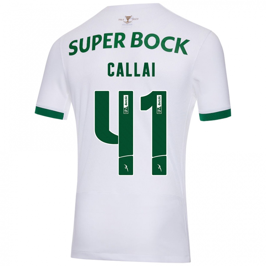 Børn Diego Callai #41 Hvid Grøn Udebane Spillertrøjer 2024/25 Trøje T-Shirt