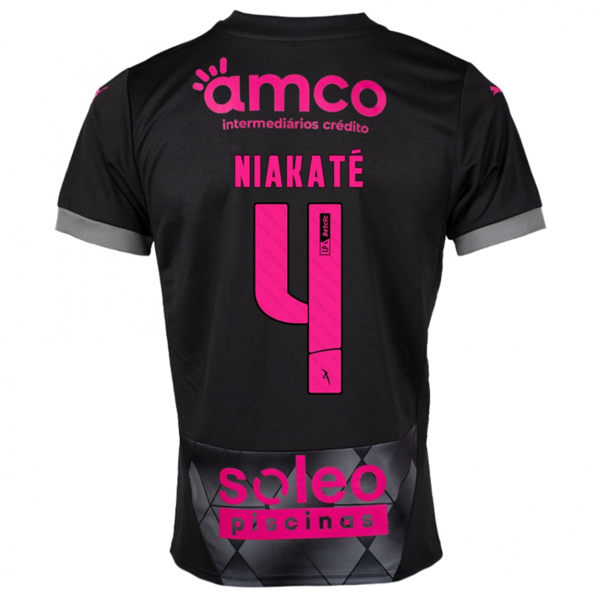 Børn Sikou Niakaté #4 Sort Pink Udebane Spillertrøjer 2024/25 Trøje T-Shirt