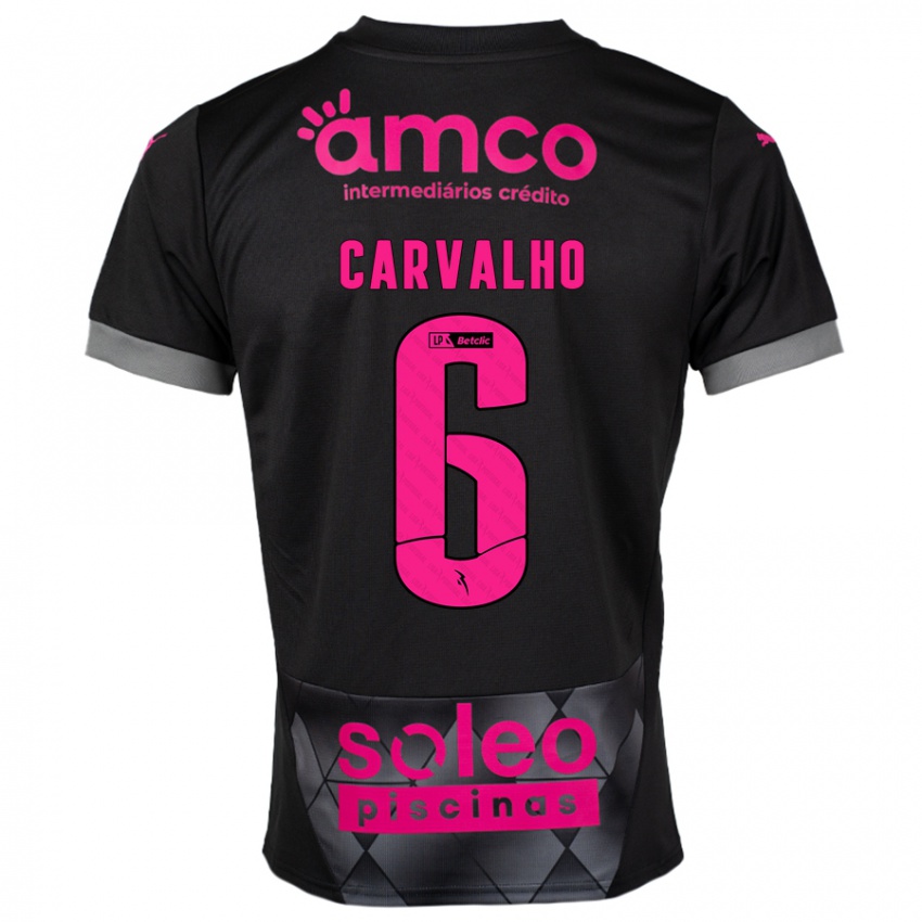 Børn Vitor Carvalho #6 Sort Pink Udebane Spillertrøjer 2024/25 Trøje T-Shirt