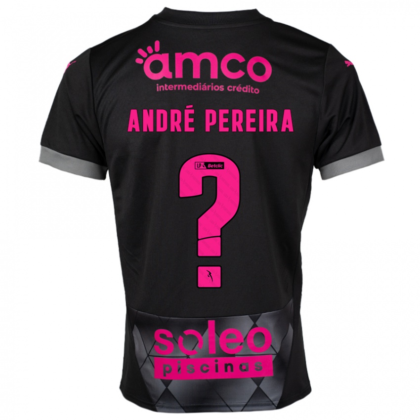 Børn João André Pereira #0 Sort Pink Udebane Spillertrøjer 2024/25 Trøje T-Shirt