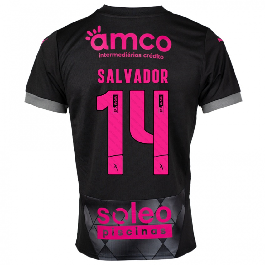 Børn João Salvador #14 Sort Pink Udebane Spillertrøjer 2024/25 Trøje T-Shirt