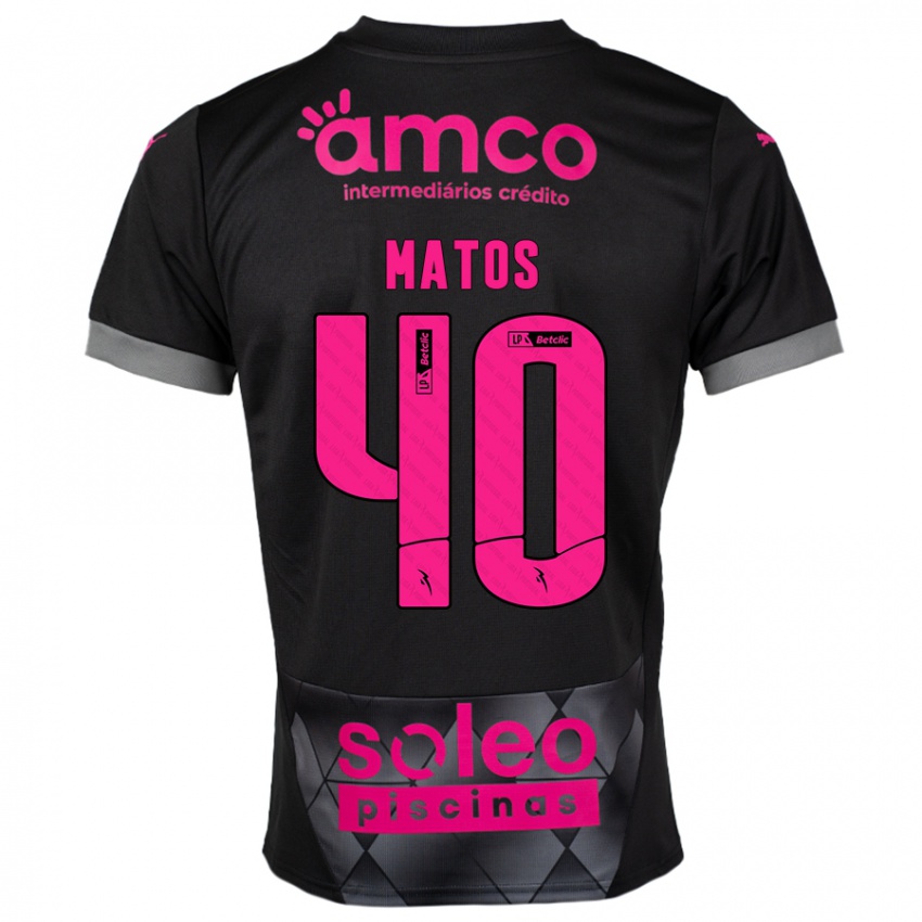 Børn João Matos #40 Sort Pink Udebane Spillertrøjer 2024/25 Trøje T-Shirt