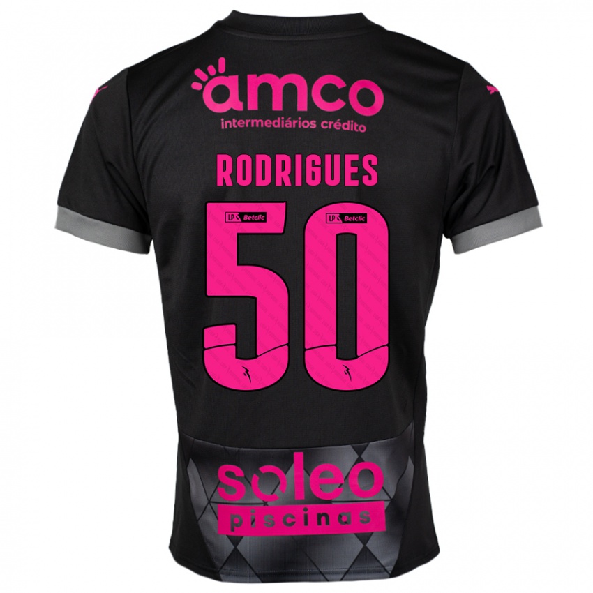 Børn Diego Rodrigues #50 Sort Pink Udebane Spillertrøjer 2024/25 Trøje T-Shirt