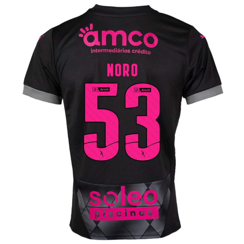 Børn Jonatás Noro #53 Sort Pink Udebane Spillertrøjer 2024/25 Trøje T-Shirt