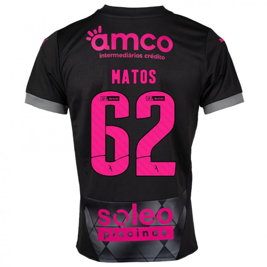 Børn Nuno Matos #62 Sort Pink Udebane Spillertrøjer 2024/25 Trøje T-Shirt