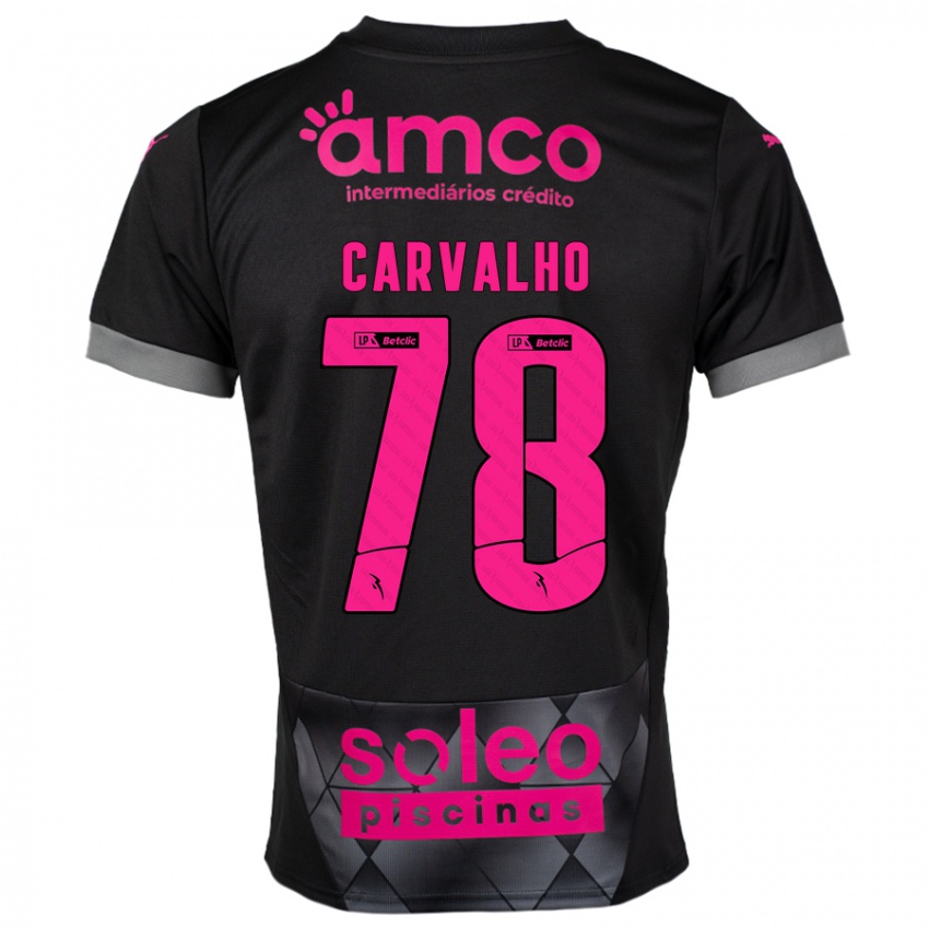 Børn João Carvalho #78 Sort Pink Udebane Spillertrøjer 2024/25 Trøje T-Shirt