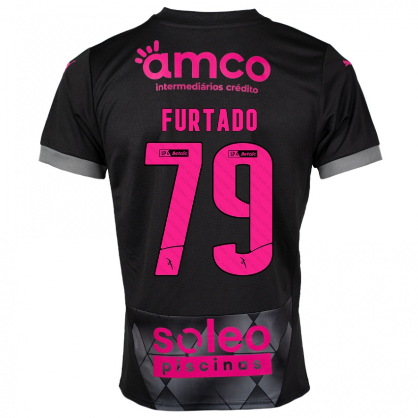 Børn Rúben Furtado #79 Sort Pink Udebane Spillertrøjer 2024/25 Trøje T-Shirt