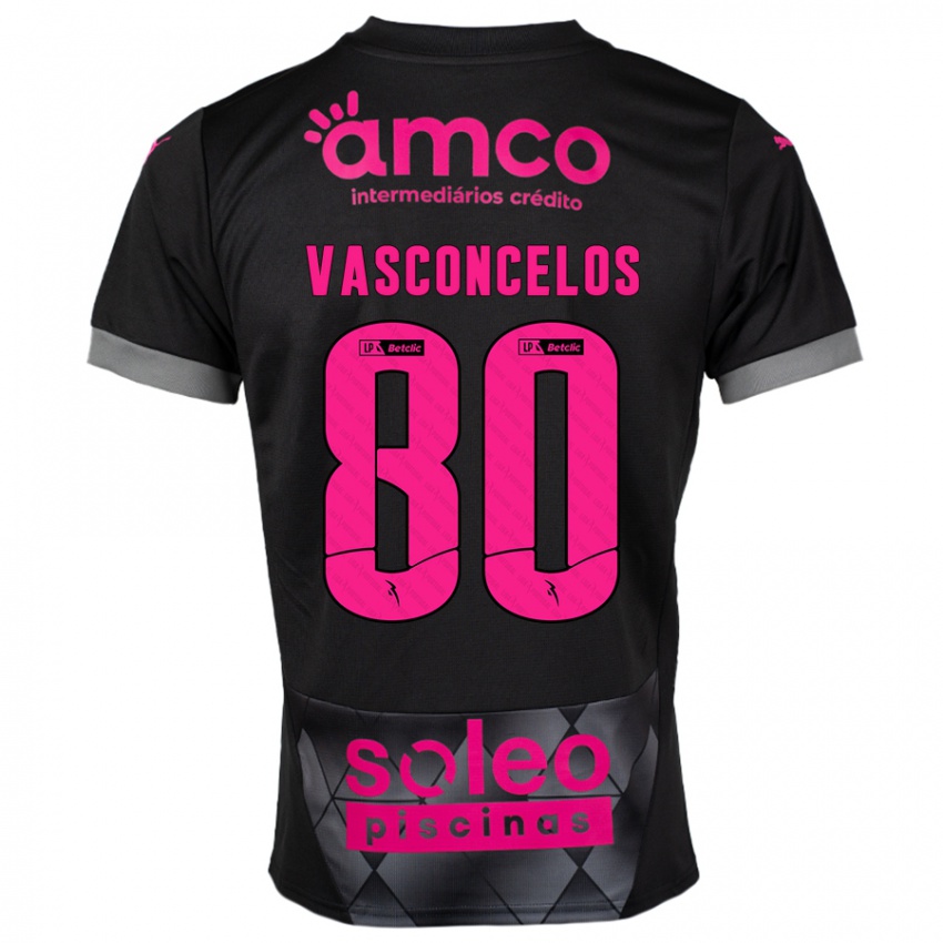 Børn Vasconcelos #80 Sort Pink Udebane Spillertrøjer 2024/25 Trøje T-Shirt