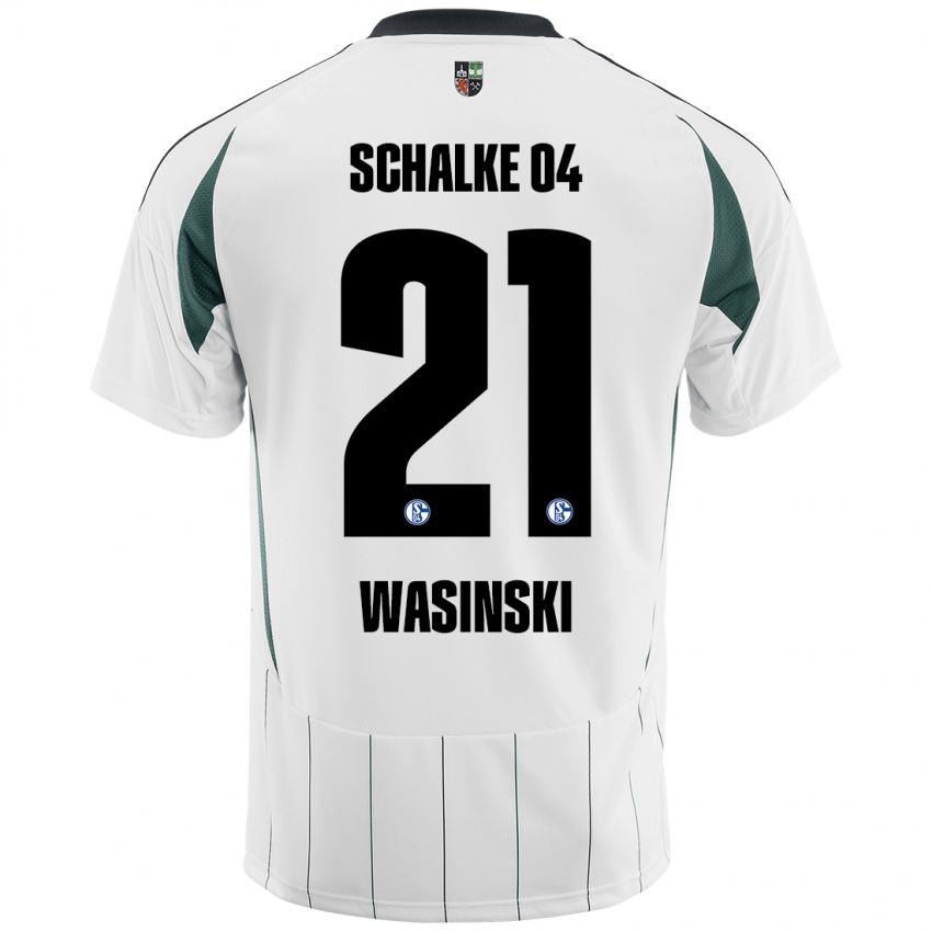 Børn Martin Wasinski #21 Hvid Grøn Udebane Spillertrøjer 2024/25 Trøje T-Shirt