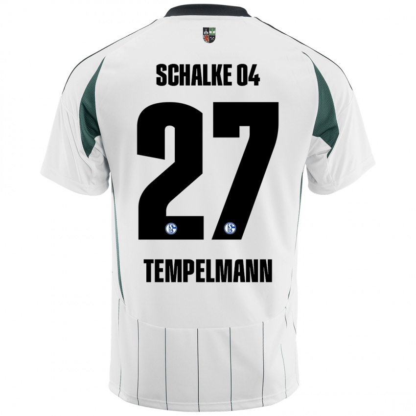 Børn Lino Tempelmann #27 Hvid Grøn Udebane Spillertrøjer 2024/25 Trøje T-Shirt