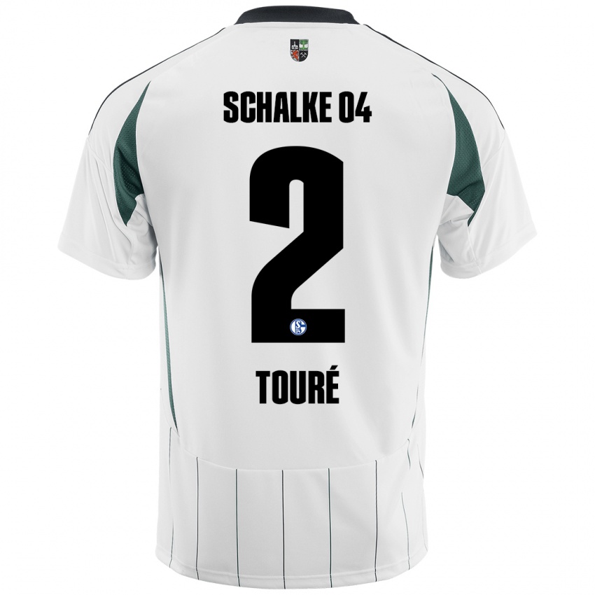 Børn Tidiane Touré #2 Hvid Grøn Udebane Spillertrøjer 2024/25 Trøje T-Shirt