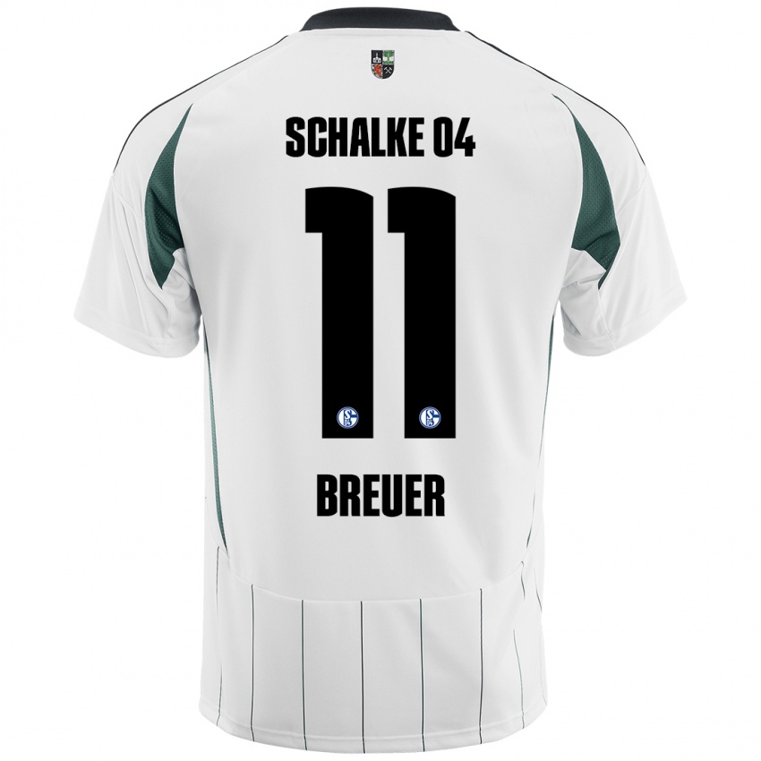 Børn Simon Breuer #11 Hvid Grøn Udebane Spillertrøjer 2024/25 Trøje T-Shirt