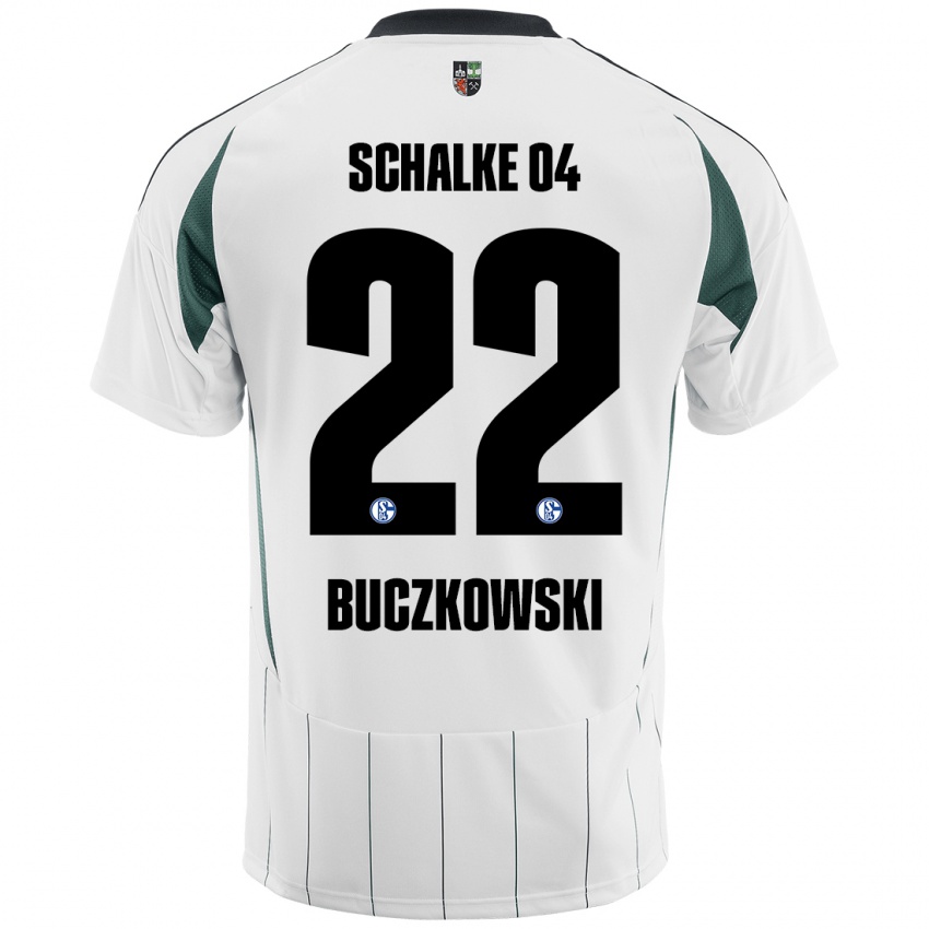 Børn Philip Buczkowski #22 Hvid Grøn Udebane Spillertrøjer 2024/25 Trøje T-Shirt