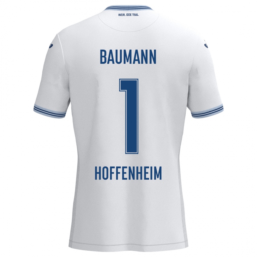 Børn Oliver Baumann #1 Hvid Blå Udebane Spillertrøjer 2024/25 Trøje T-Shirt