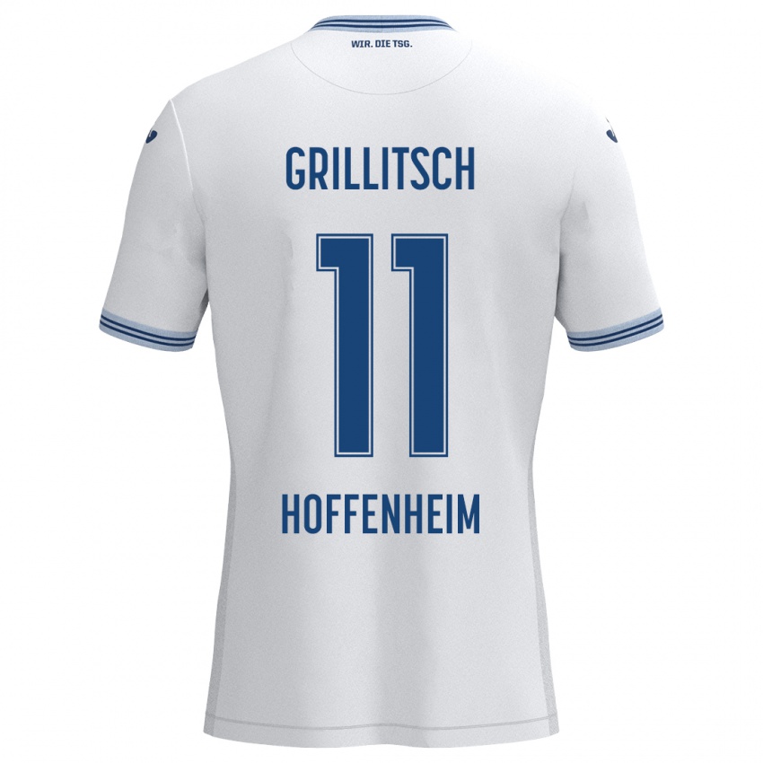 Børn Florian Grillitsch #11 Hvid Blå Udebane Spillertrøjer 2024/25 Trøje T-Shirt