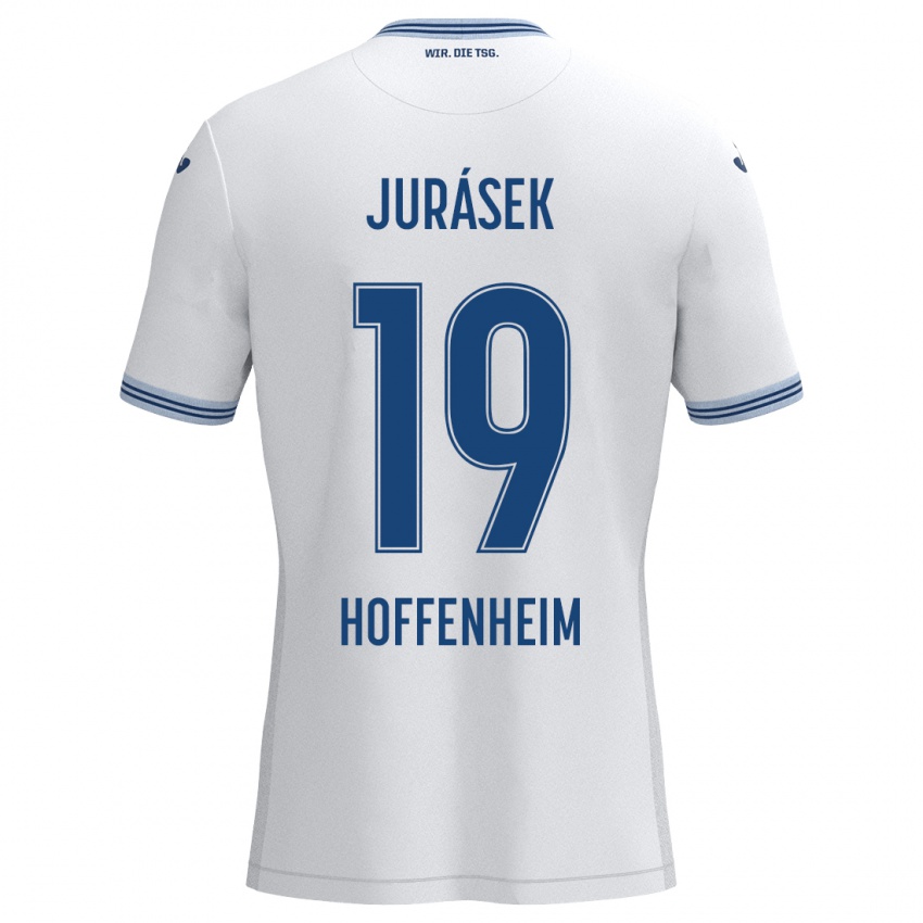 Børn David Jurásek #19 Hvid Blå Udebane Spillertrøjer 2024/25 Trøje T-Shirt