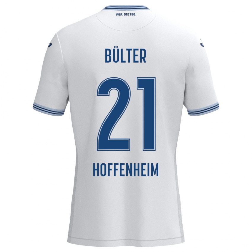 Børn Marius Bülter #21 Hvid Blå Udebane Spillertrøjer 2024/25 Trøje T-Shirt