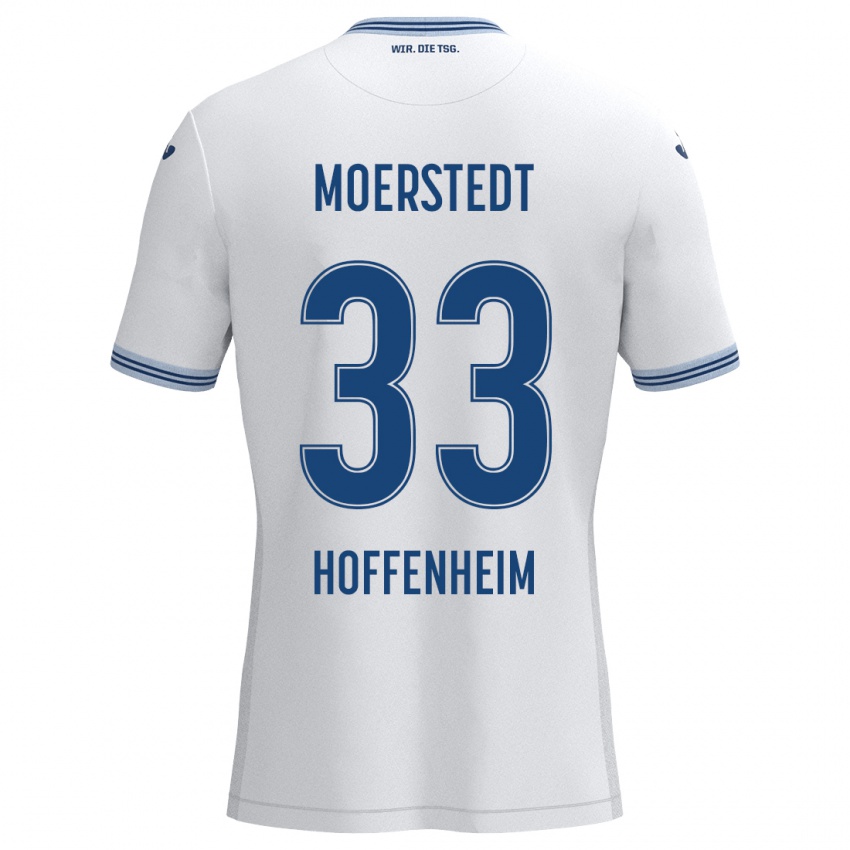 Børn Max Moerstedt #33 Hvid Blå Udebane Spillertrøjer 2024/25 Trøje T-Shirt