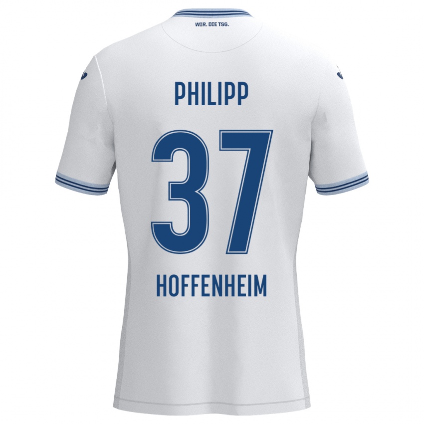 Børn Luca Philipp #37 Hvid Blå Udebane Spillertrøjer 2024/25 Trøje T-Shirt