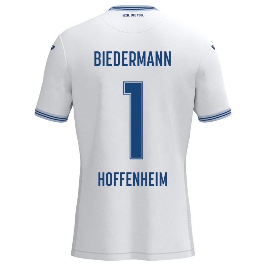 Børn Nico Biedermann #1 Hvid Blå Udebane Spillertrøjer 2024/25 Trøje T-Shirt