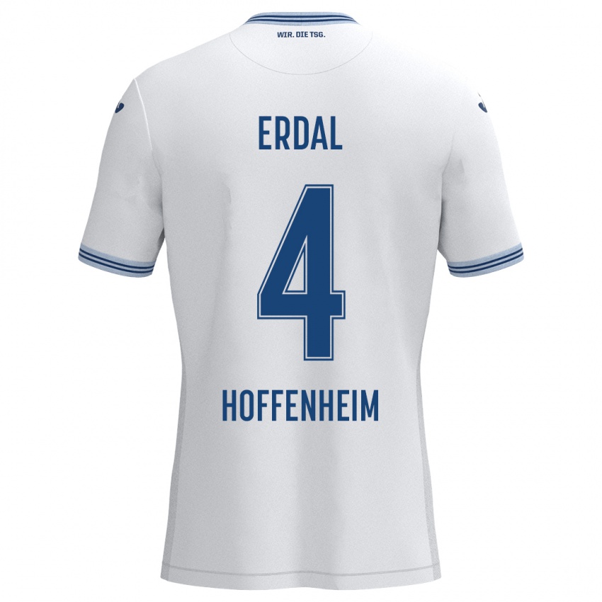 Børn İzzet Erdal #4 Hvid Blå Udebane Spillertrøjer 2024/25 Trøje T-Shirt