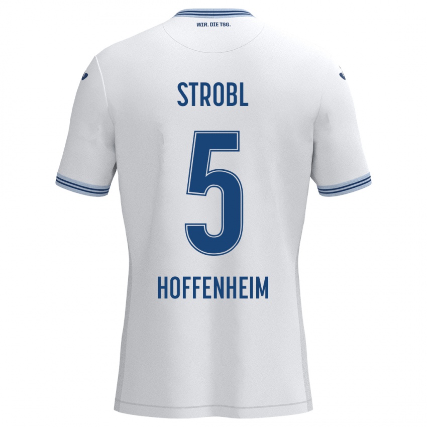 Børn Lars Strobl #5 Hvid Blå Udebane Spillertrøjer 2024/25 Trøje T-Shirt