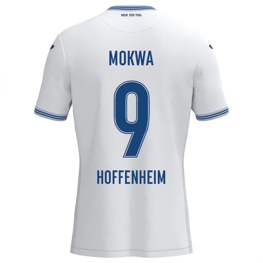 Børn David Mokwa #9 Hvid Blå Udebane Spillertrøjer 2024/25 Trøje T-Shirt