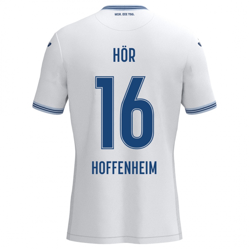 Børn Yannis Hör #16 Hvid Blå Udebane Spillertrøjer 2024/25 Trøje T-Shirt