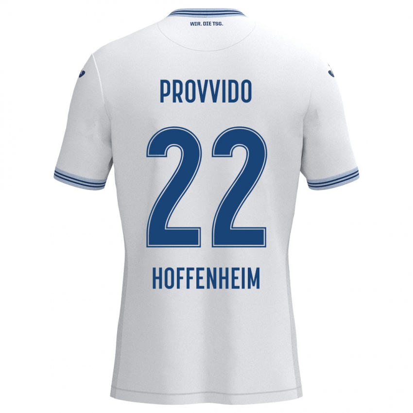 Børn Luca Provvido #22 Hvid Blå Udebane Spillertrøjer 2024/25 Trøje T-Shirt