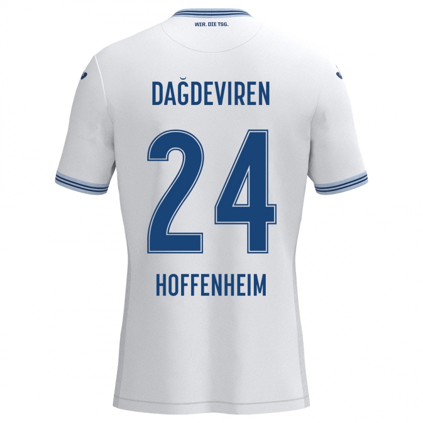 Børn Diren Dağdeviren #24 Hvid Blå Udebane Spillertrøjer 2024/25 Trøje T-Shirt