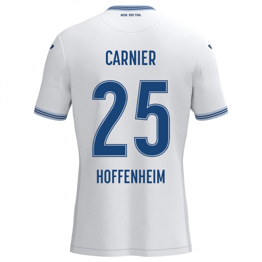 Børn Alekseï Carnier #25 Hvid Blå Udebane Spillertrøjer 2024/25 Trøje T-Shirt