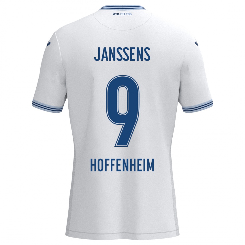 Børn Jill Janssens #9 Hvid Blå Udebane Spillertrøjer 2024/25 Trøje T-Shirt