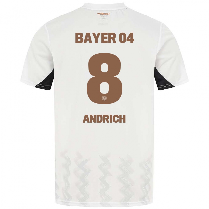 Børn Robert Andrich #8 Hvid Sort Udebane Spillertrøjer 2024/25 Trøje T-Shirt