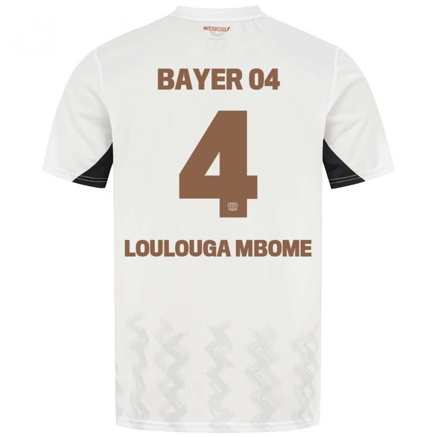 Børn Adrien Loulouga Mbome #4 Hvid Sort Udebane Spillertrøjer 2024/25 Trøje T-Shirt