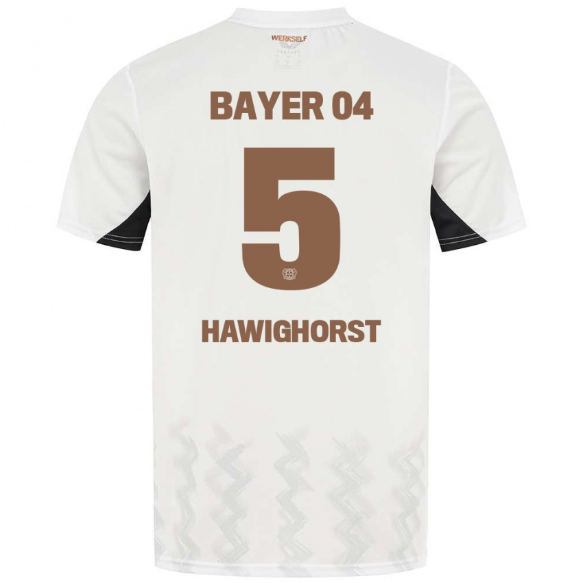 Børn Ben Hawighorst #5 Hvid Sort Udebane Spillertrøjer 2024/25 Trøje T-Shirt