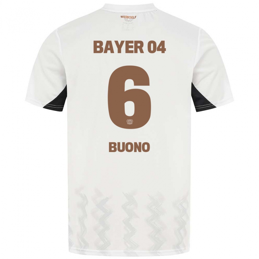 Børn Francesco Buono #6 Hvid Sort Udebane Spillertrøjer 2024/25 Trøje T-Shirt