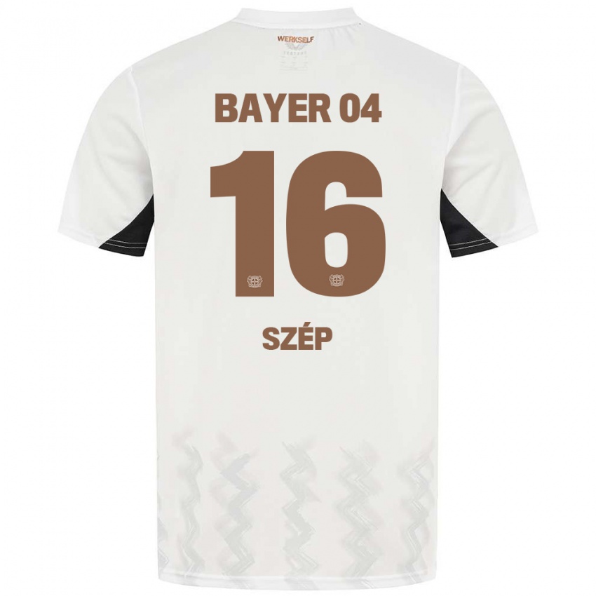 Børn Márton Szép #16 Hvid Sort Udebane Spillertrøjer 2024/25 Trøje T-Shirt