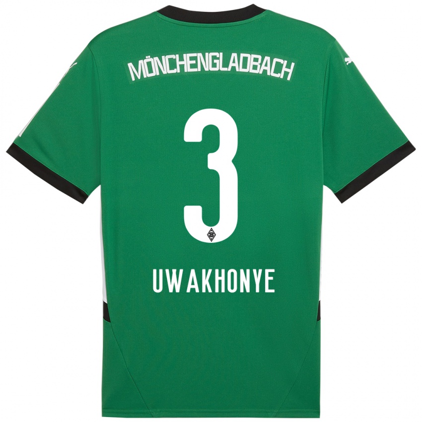 Børn Joshua Uwakhonye #3 Grøn Hvid Udebane Spillertrøjer 2024/25 Trøje T-Shirt