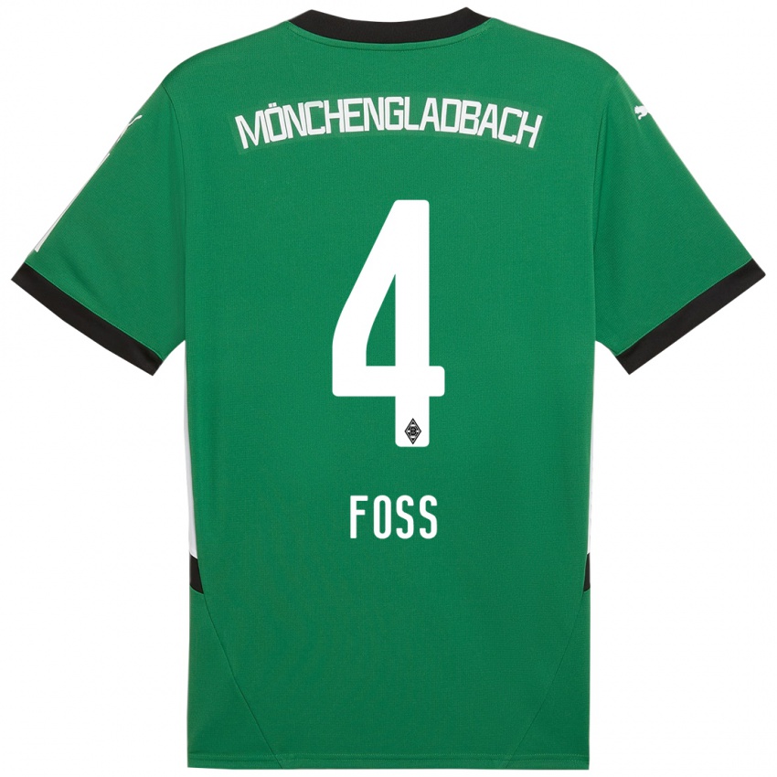 Børn Jonathan Foss #4 Grøn Hvid Udebane Spillertrøjer 2024/25 Trøje T-Shirt