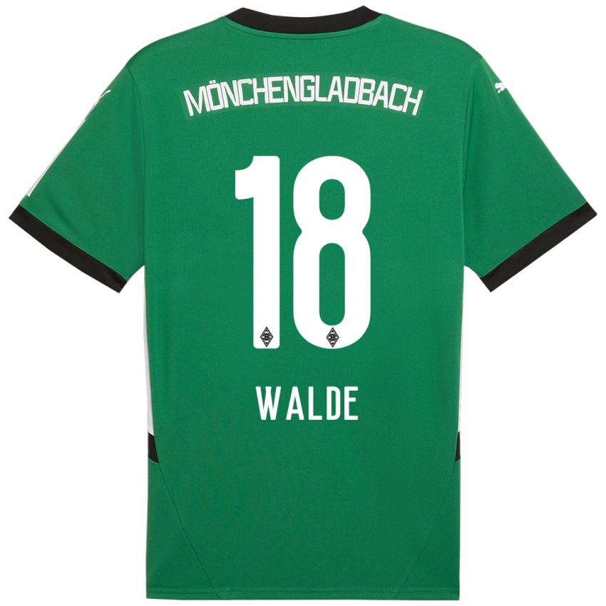 Børn Simon Walde #18 Grøn Hvid Udebane Spillertrøjer 2024/25 Trøje T-Shirt