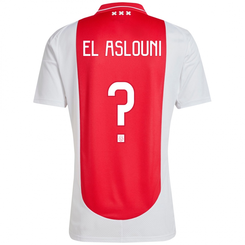 Mænd Achraf El Aslouni #0 Rød Hvid Hjemmebane Spillertrøjer 2024/25 Trøje T-Shirt