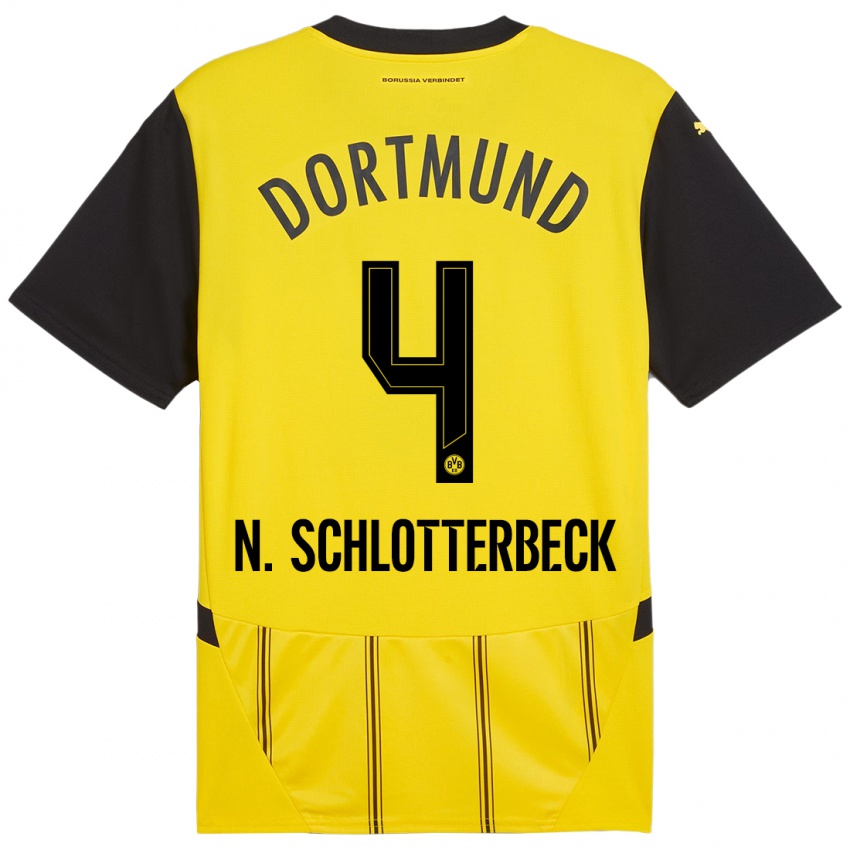 Mænd Nico Schlotterbeck #4 Gul Sort Hjemmebane Spillertrøjer 2024/25 Trøje T-Shirt