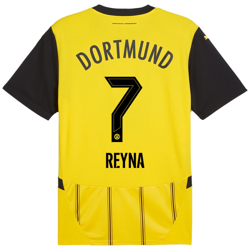 Mænd Giovanni Reyna #7 Gul Sort Hjemmebane Spillertrøjer 2024/25 Trøje T-Shirt