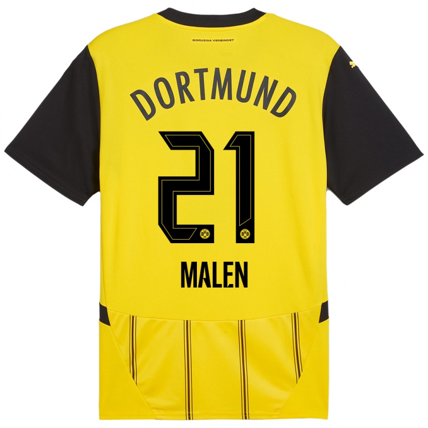 Mænd Donyell Malen #21 Gul Sort Hjemmebane Spillertrøjer 2024/25 Trøje T-Shirt