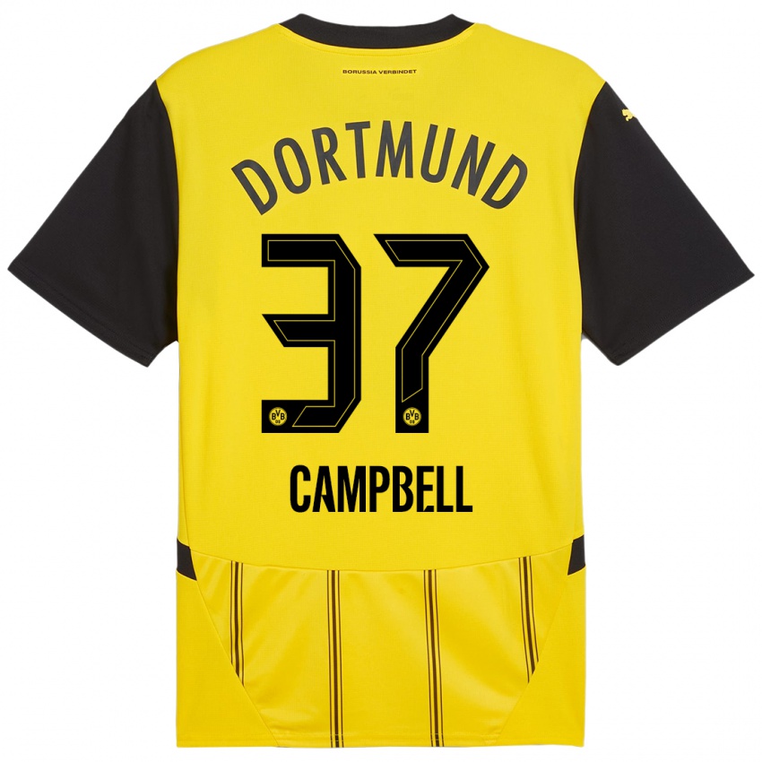 Mænd Cole Campbell #37 Gul Sort Hjemmebane Spillertrøjer 2024/25 Trøje T-Shirt